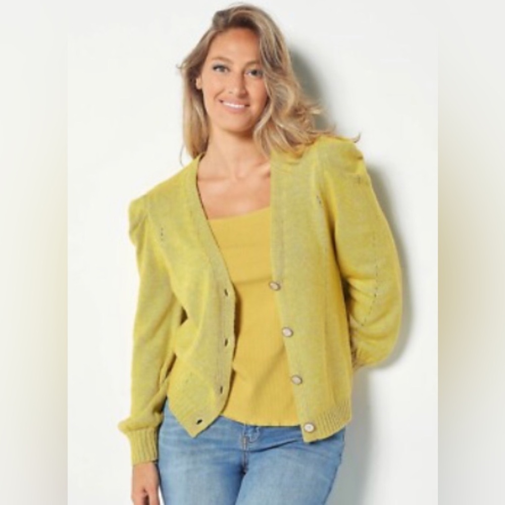 💛💚Chartreuse V-Neck Button Cardigan Small 4.99 Shipping
